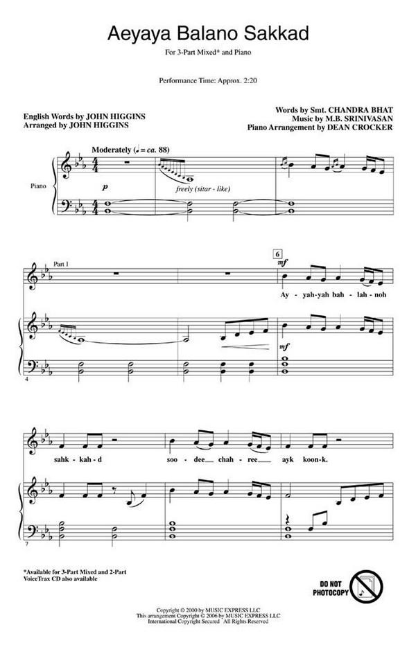 Aeyaya Balano Sakkad&nbsp;&nbsp;3-Part Choir&nbsp;&nbsp;Chorpartitur