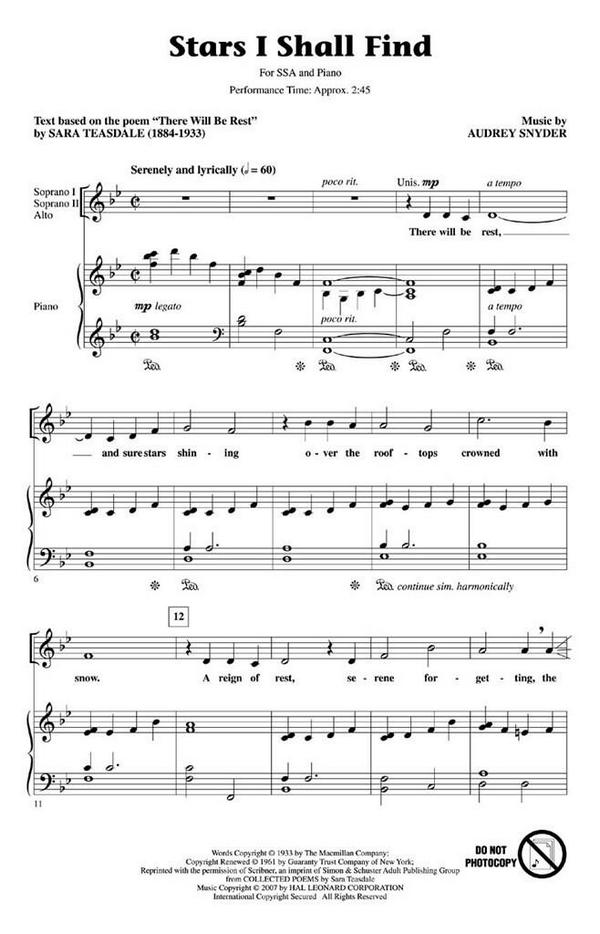 Audrey Snyder, Stars I Shall Find&nbsp;&nbsp;SSA&nbsp;&nbsp;Chorpartitur
