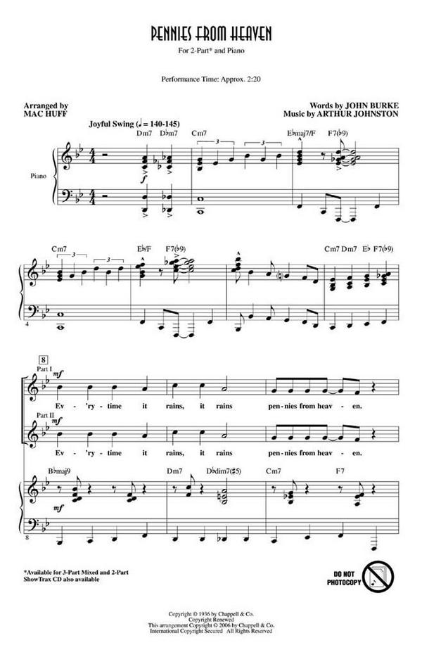 Arthur Johnston_John Burke, Pennies from Heaven&nbsp;&nbsp;2-Part Choir&nbsp;&nbsp;Chorpartitur