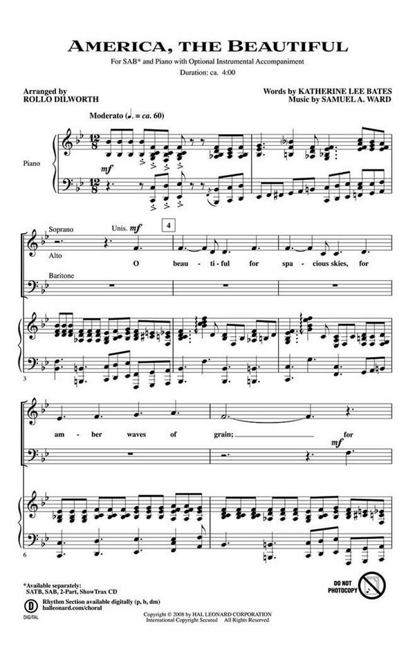 America, the Beautiful&nbsp;&nbsp;SAB&nbsp;&nbsp;Chorpartitur