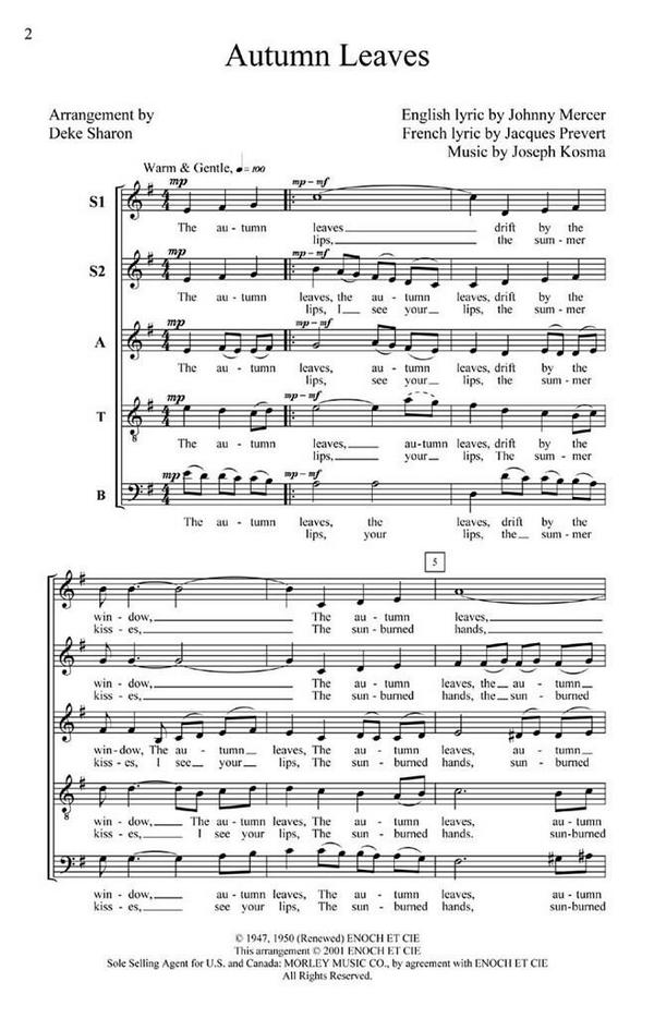 Autumn Leaves&nbsp;&nbsp;SSATB a Cappella&nbsp;&nbsp;Chorpartitur