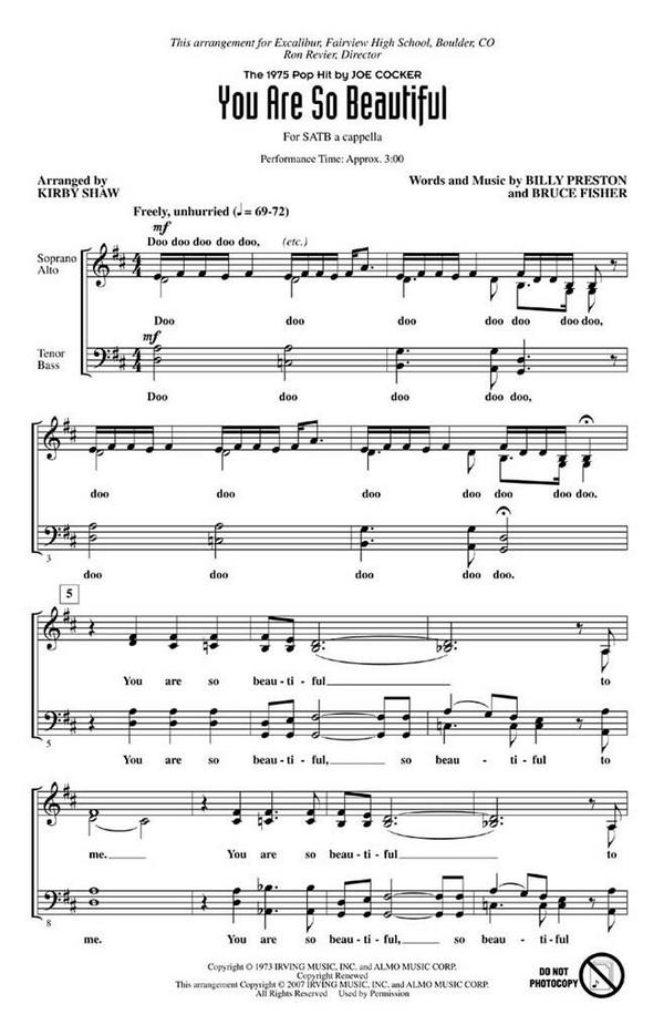 Billy Preston_Bruce Fisher, You Are So Beautiful&nbsp;&nbsp;SATB&nbsp;&nbsp;Chorpartitur
