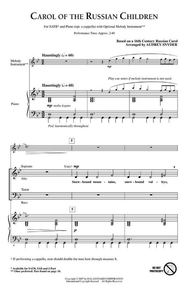 Carol of the Russian Children&nbsp;&nbsp;SATB and Piano&nbsp;&nbsp;Chorpartitur