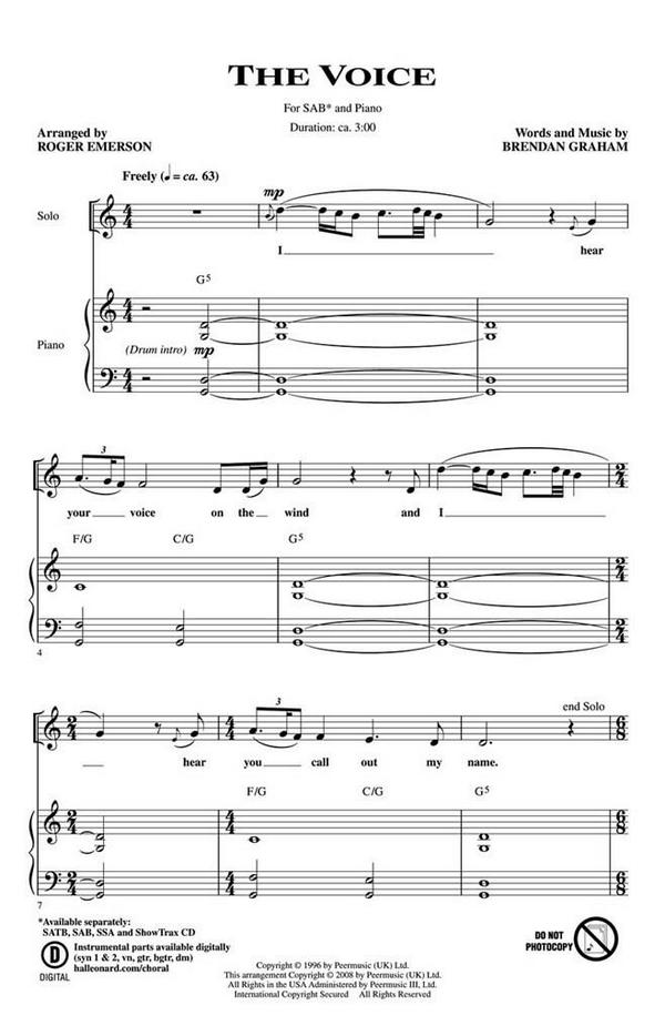 Brendan Graham, The Voice&nbsp;&nbsp;SAB&nbsp;&nbsp;Chorpartitur
