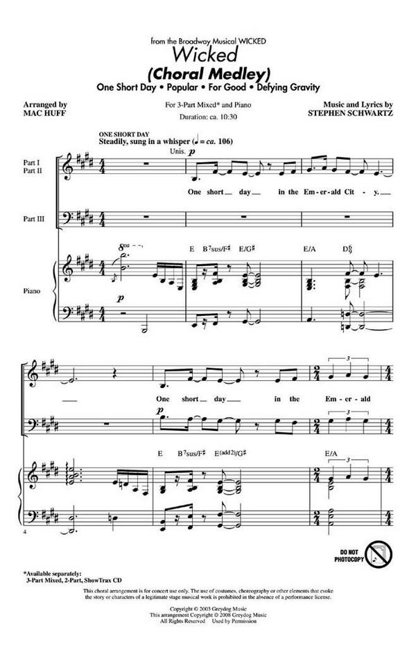 Wicked (Choral Medley)&nbsp;&nbsp;for 3-part choir and piano&nbsp;&nbsp;choral score
