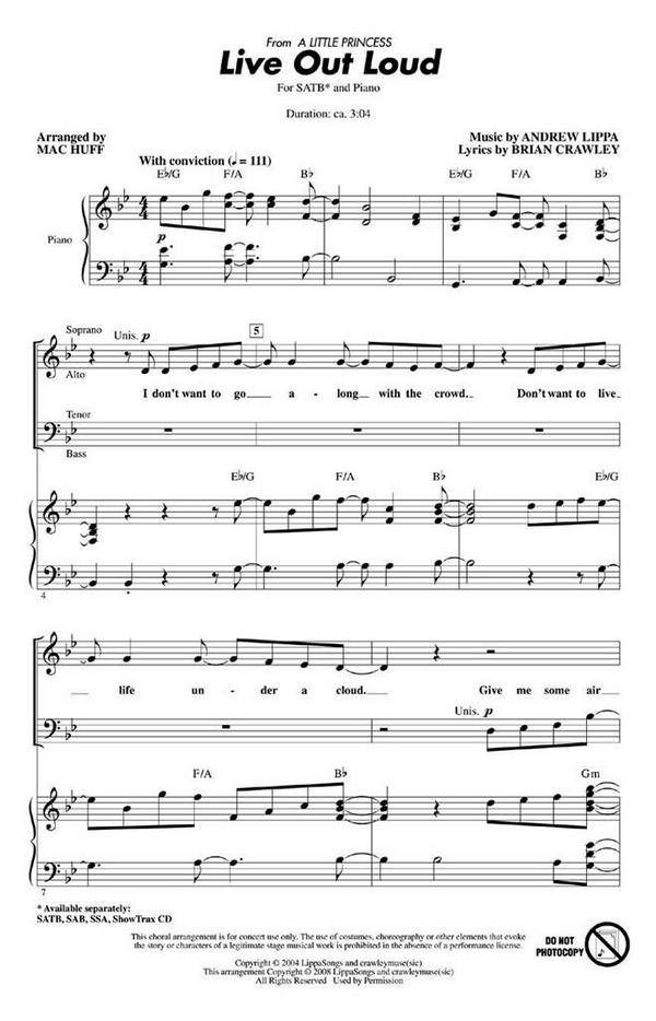 Andrew Lippa_Brian Crawley, Live Out Loud&nbsp;&nbsp;SATB&nbsp;&nbsp;Chorpartitur