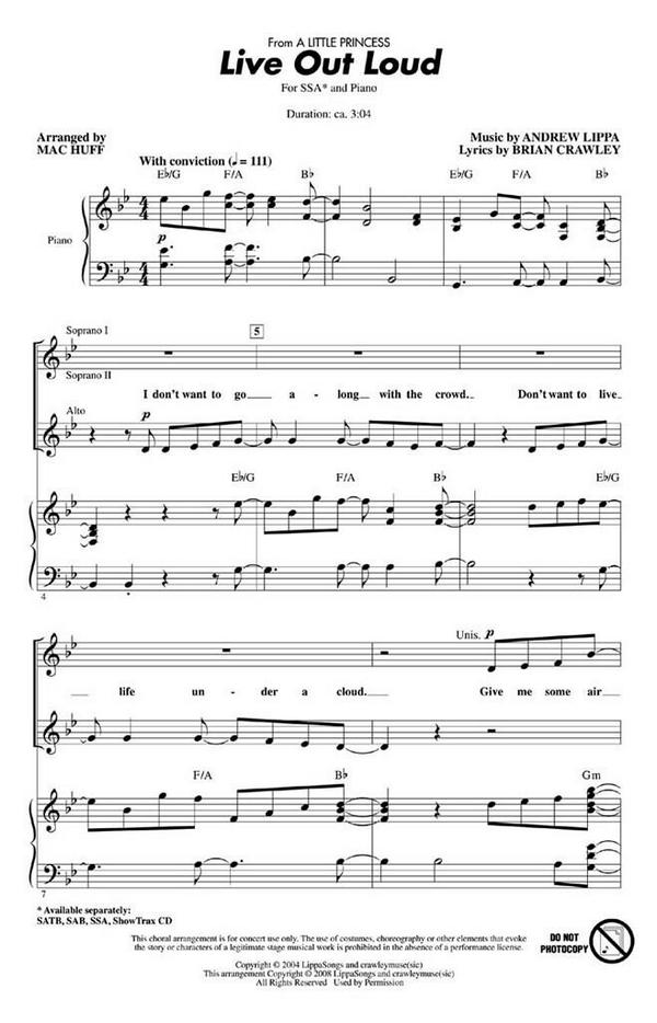 Andrew Lippa_Brian Crawley, Live Out Loud&nbsp;&nbsp;SSA&nbsp;&nbsp;Chorpartitur