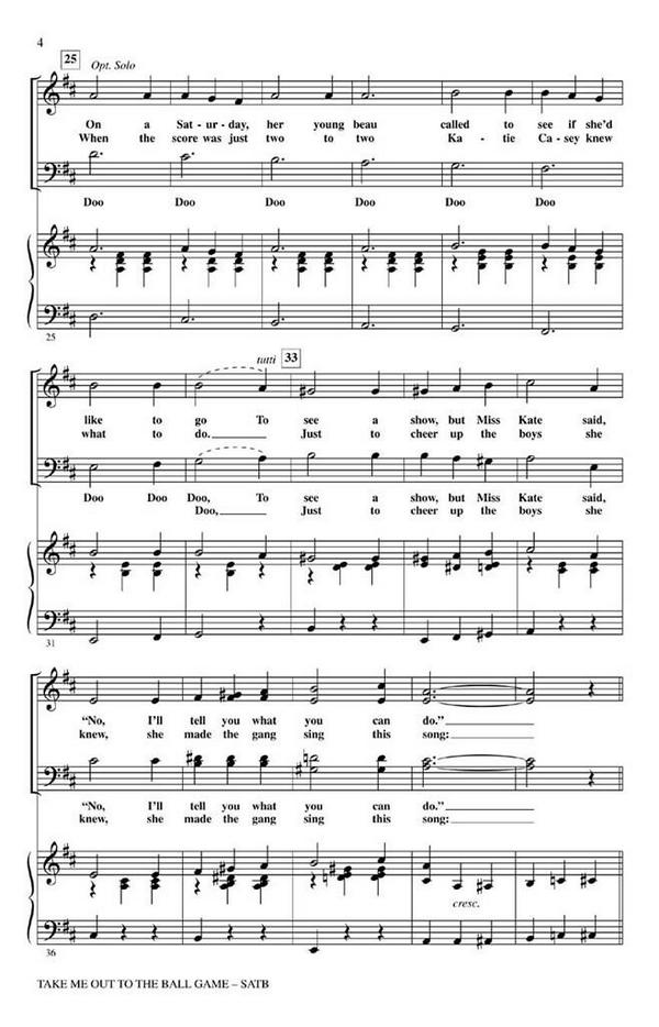 Albert von Tilzer, Take Me Out to the Ball Game&nbsp;&nbsp;SATB&nbsp;&nbsp;Chorpartitur