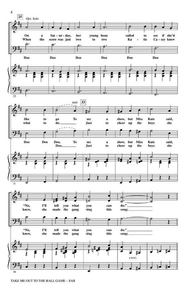 Albert von Tilzer, Take Me Out to the Ball Game&nbsp;&nbsp;SAB&nbsp;&nbsp;Chorpartitur