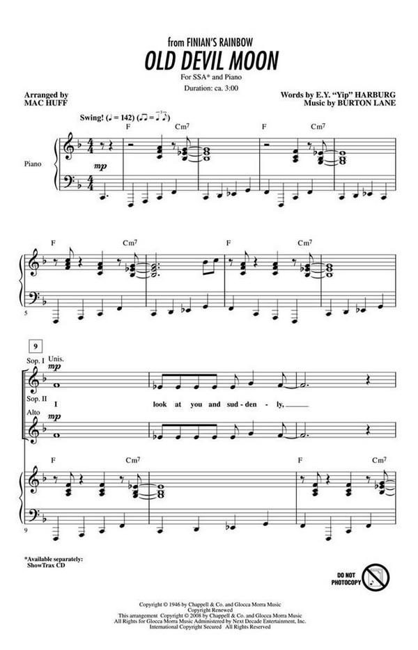 Burton Lane_Yip Harburg, Old Devil Moon&nbsp;&nbsp;SSA&nbsp;&nbsp;Chorpartitur