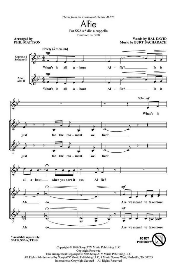 Alfie&nbsp;&nbsp;SSAA&nbsp;&nbsp;Chorpartitur