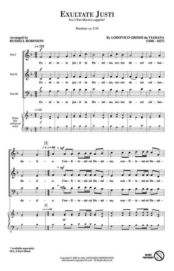 Exultate Justi  3-part mixed choir a cappella  choral score