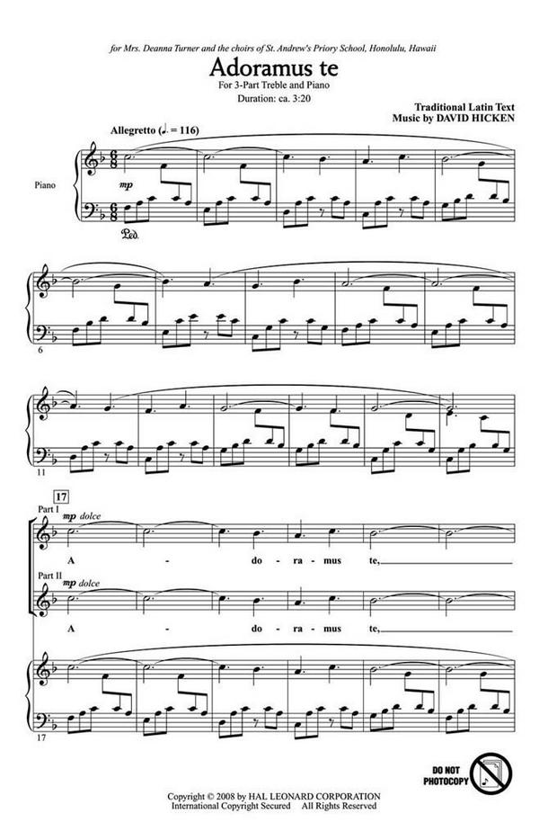 Adoramus Te&nbsp;&nbsp;for 3-part treble chorus and piano&nbsp;&nbsp;score