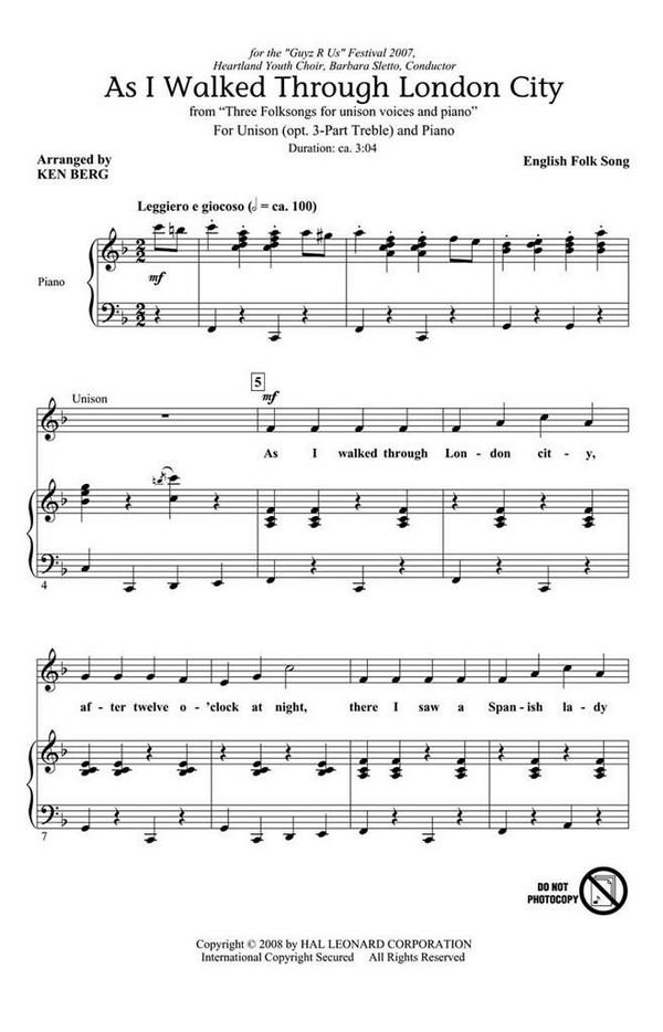 As I Walked Through London City&nbsp;&nbsp;Unison or optional 3-Part&nbsp;&nbsp;Chorpartitur