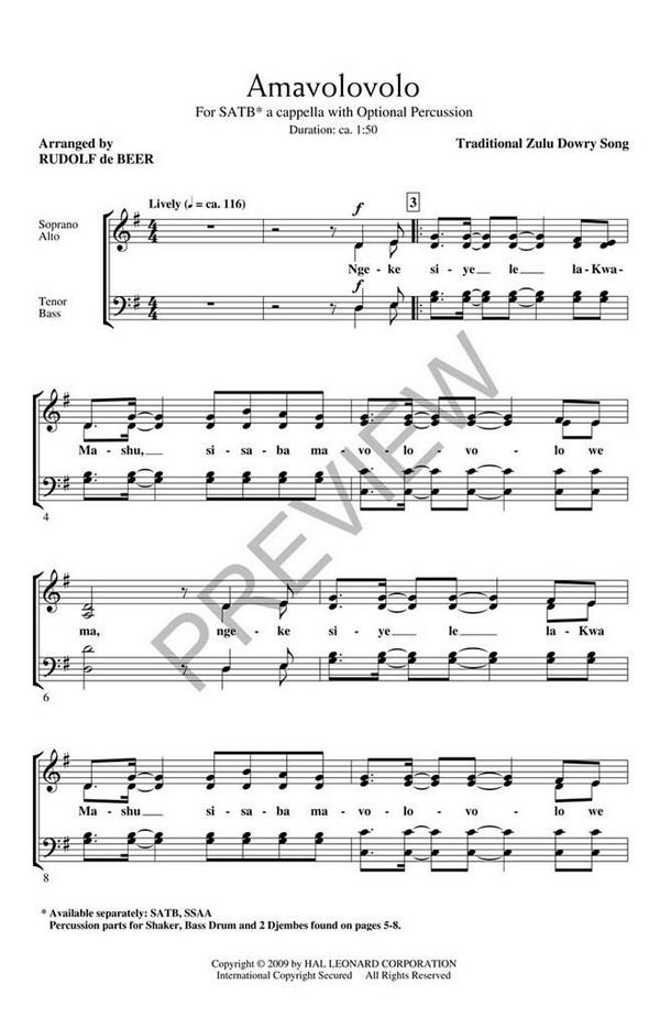 Amavolovolo&nbsp;&nbsp;SATB a Cappella&nbsp;&nbsp;Chorpartitur