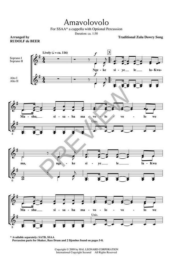 Amavolovolo&nbsp;&nbsp;SSAA&nbsp;&nbsp;Chorpartitur