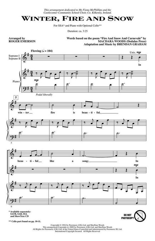 Brendan Graham_MacDara Woods, Winter, Fire and Snow&nbsp;&nbsp;SSA and Piano&nbsp;&nbsp;Chorpartitur