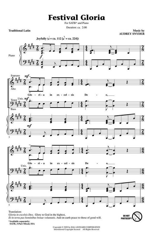 Festival Gloria  for mixed chorus and piano  score