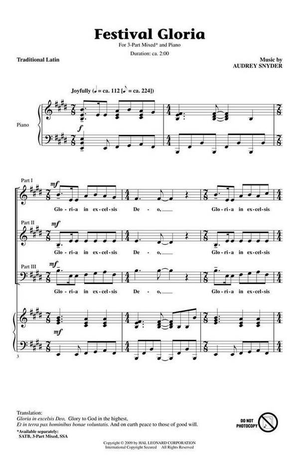 Audrey Snyder, Festival Gloria&nbsp;&nbsp;3-Part Choir&nbsp;&nbsp;Chorpartitur