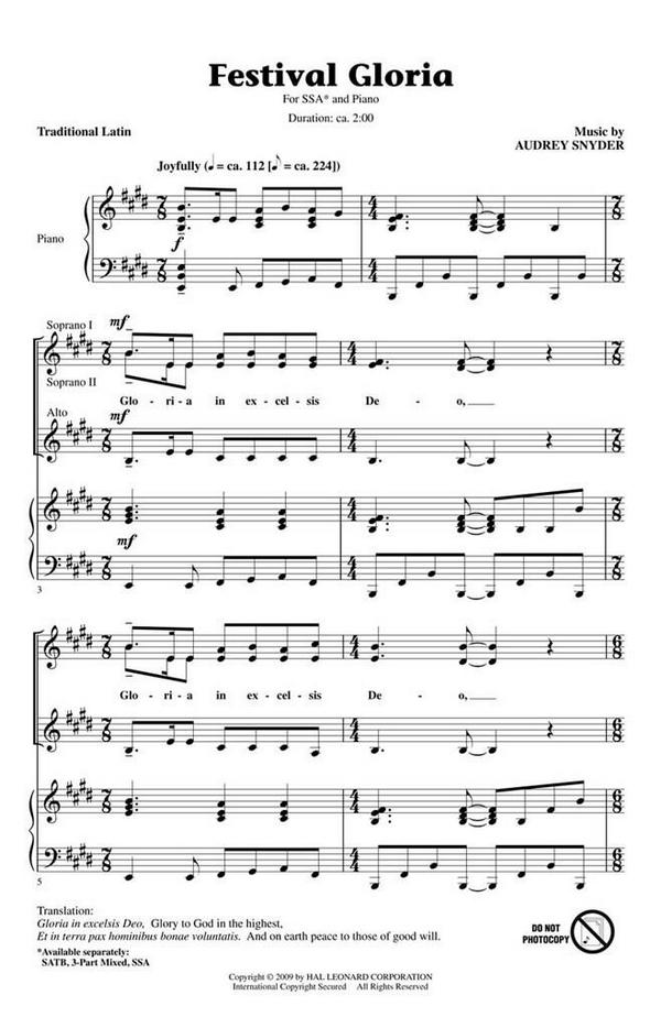 Audrey Snyder, Festival Gloria&nbsp;&nbsp;SSA&nbsp;&nbsp;Chorpartitur