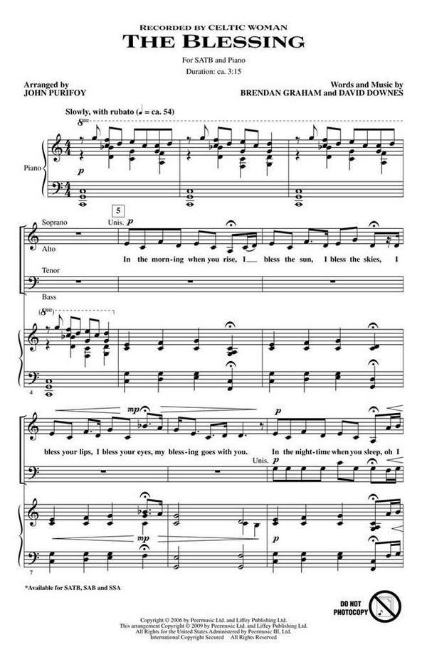 Brendan Graham_David Downes, The Blessing&nbsp;&nbsp;SATB and Piano&nbsp;&nbsp;Chorpartitur