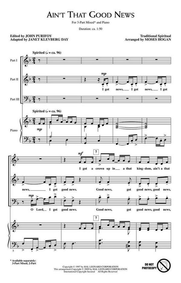 Ain't That Good News&nbsp;&nbsp;3-Part Choir&nbsp;&nbsp;Chorpartitur