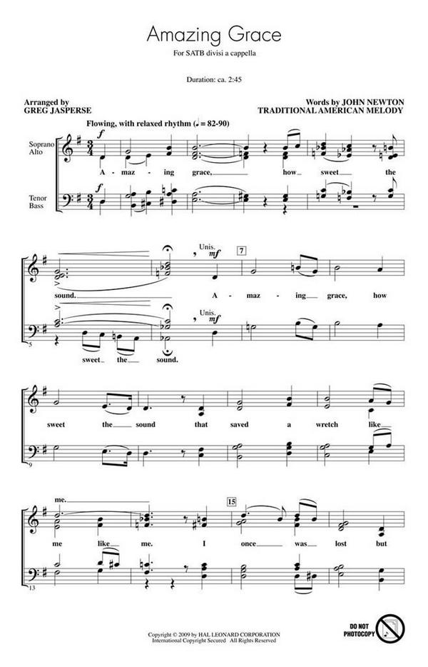 Amazing Grace&nbsp;&nbsp;SATB a Cappella&nbsp;&nbsp;Chorpartitur