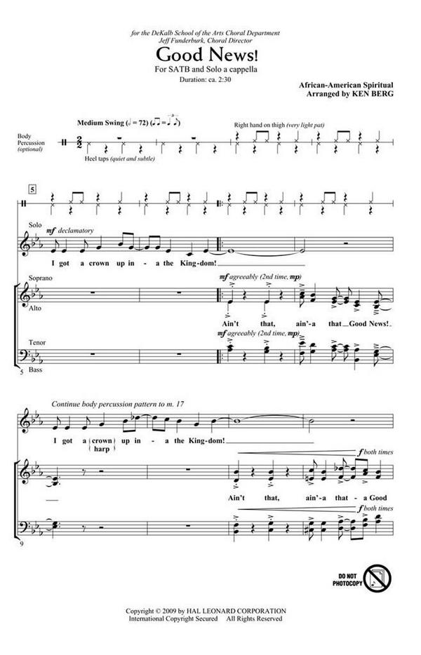 African-American Spiritual, Good News!&nbsp;&nbsp;SATB and Solo a Cappella&nbsp;&nbsp;Chorpartitur