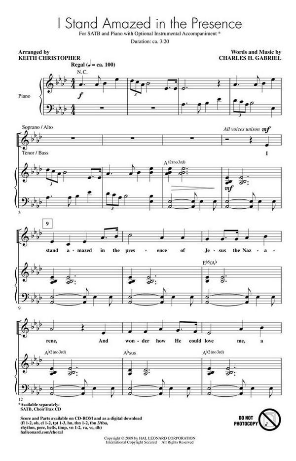 Charles H. Gabriel, I Stand Amazed in the Presence&nbsp;&nbsp;SATB&nbsp;&nbsp;Chorpartitur