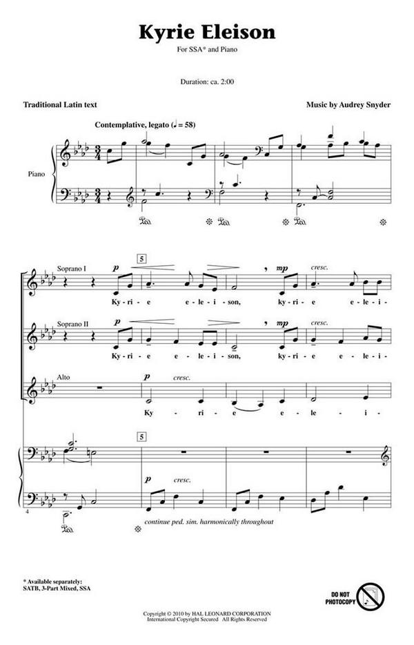 Kyrie Eleison  for female choir (SSA and piano  choral score