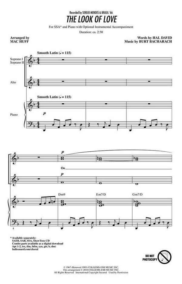 Burt Bacharach_Hal David, The Look of Love&nbsp;&nbsp;SSA&nbsp;&nbsp;Chorpartitur