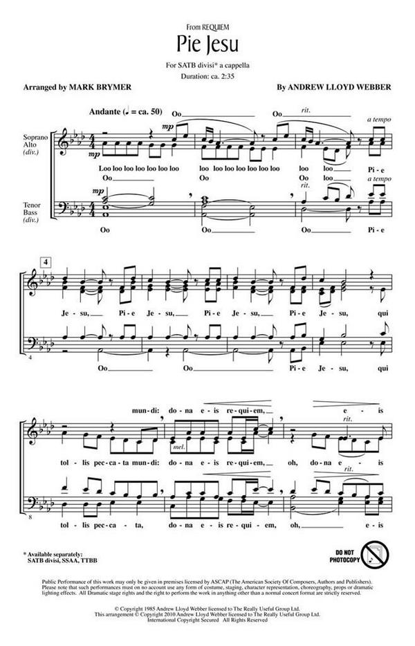 Andrew Lloyd Webber, Pie Jesu&nbsp;&nbsp;SATB a Cappella&nbsp;&nbsp;Chorpartitur