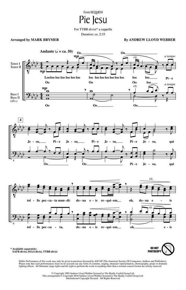 Pie Jesu&nbsp;&nbsp;for male choir a cappella&nbsp;&nbsp;choral score