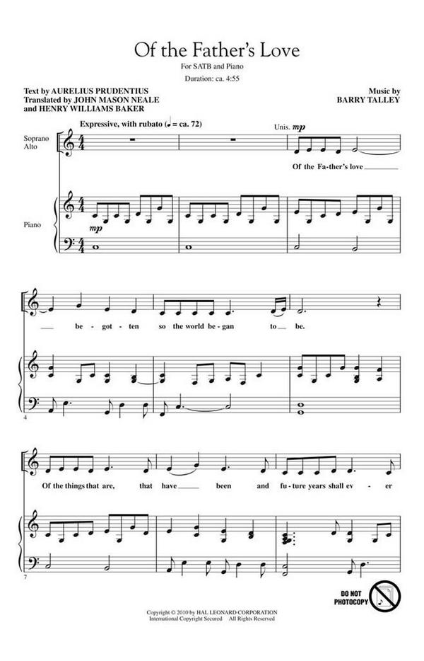 Barry Talley, Of the Father's Love&nbsp;&nbsp;SATB&nbsp;&nbsp;Chorpartitur