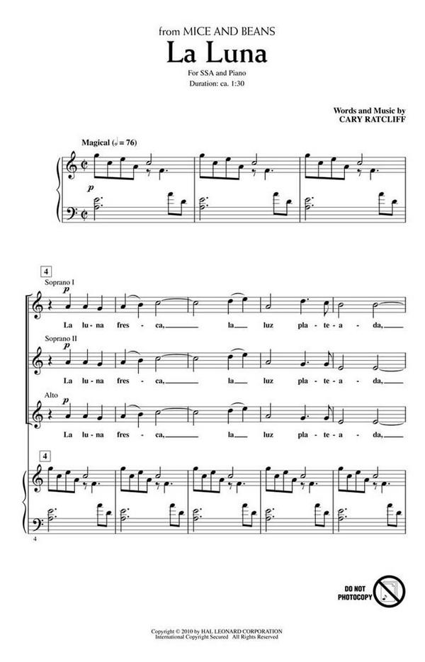 Cary Ratcliff, La Luna&nbsp;&nbsp;SSA&nbsp;&nbsp;Chorpartitur