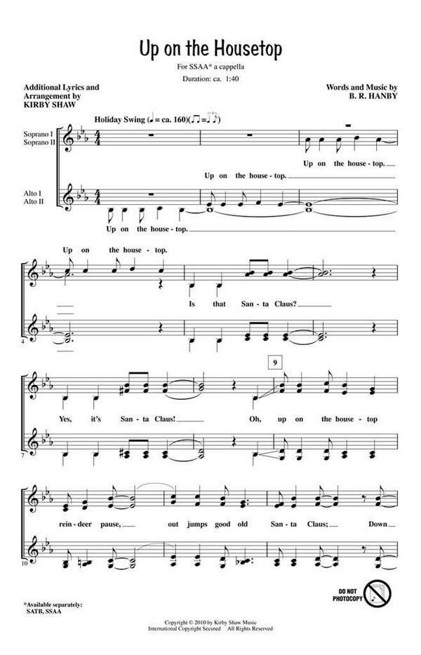 Benjamin Hanby, Up on the Housetop&nbsp;&nbsp;SSAA a Cappella&nbsp;&nbsp;Chorpartitur