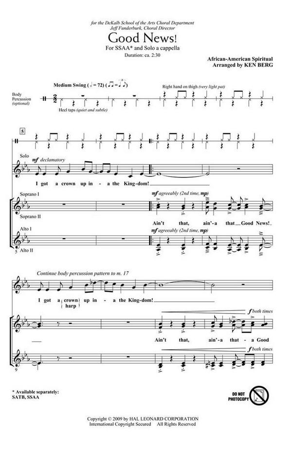 African-American Spiritual, Good News!&nbsp;&nbsp;SSAA a Cappella&nbsp;&nbsp;Chorpartitur