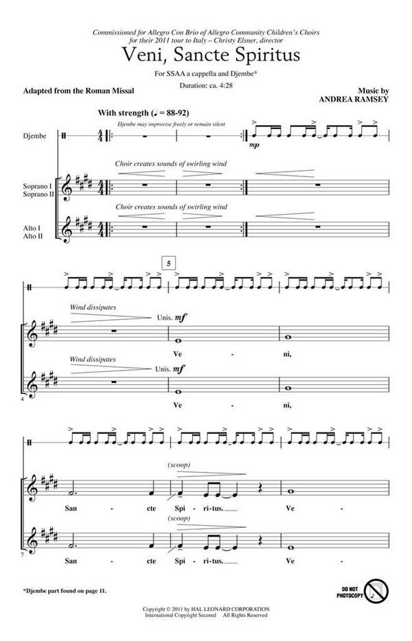 Andrea Ramsey, Veni Sancte Spiritus&nbsp;&nbsp;SSAA&nbsp;&nbsp;Chorpartitur