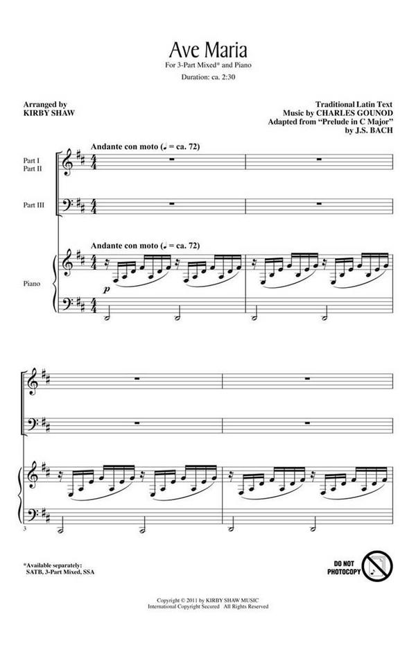 Ave Maria  for mixed choir (SAB) and piano  choral score