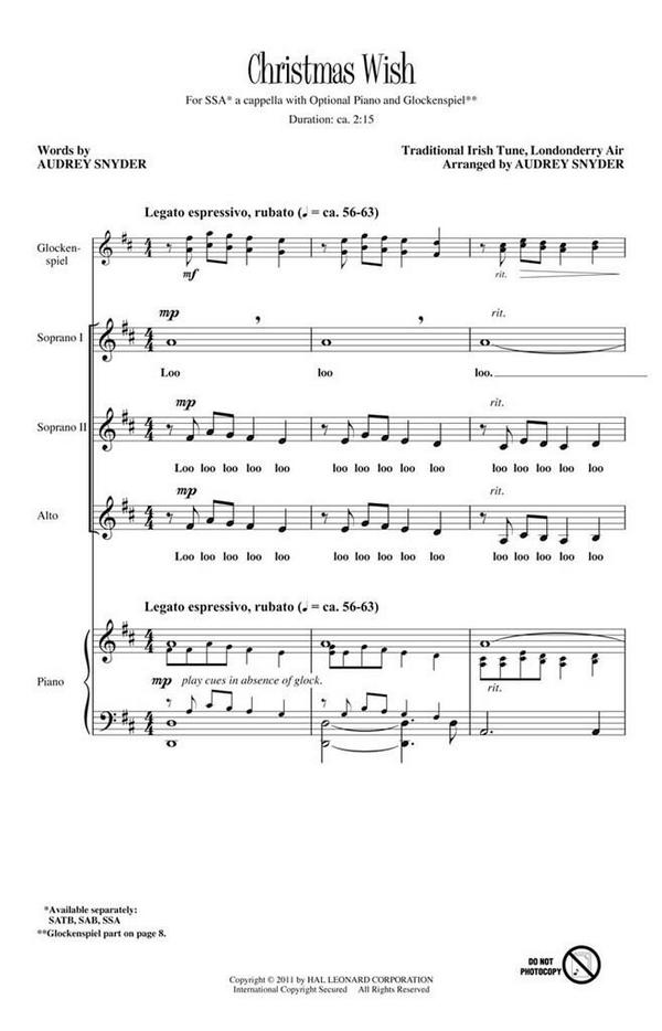 Audrey Snyder, Christmas Wish&nbsp;&nbsp;SSA&nbsp;&nbsp;Chorpartitur