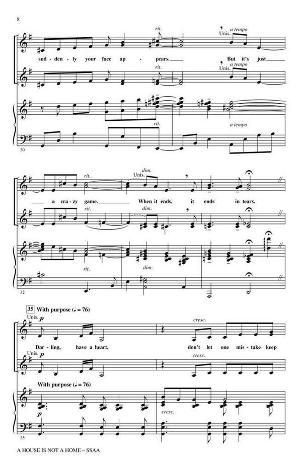 Burt Bacharach, A House Is Not a Home&nbsp;&nbsp;SSAA&nbsp;&nbsp;Chorpartitur