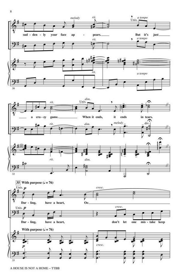 Burt Bacharach, A House Is Not a Home&nbsp;&nbsp;TTBB&nbsp;&nbsp;Chorpartitur