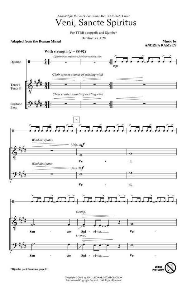 Andrea Ramsey, Veni Sancte Spiritus&nbsp;&nbsp;TTBB&nbsp;&nbsp;Chorpartitur