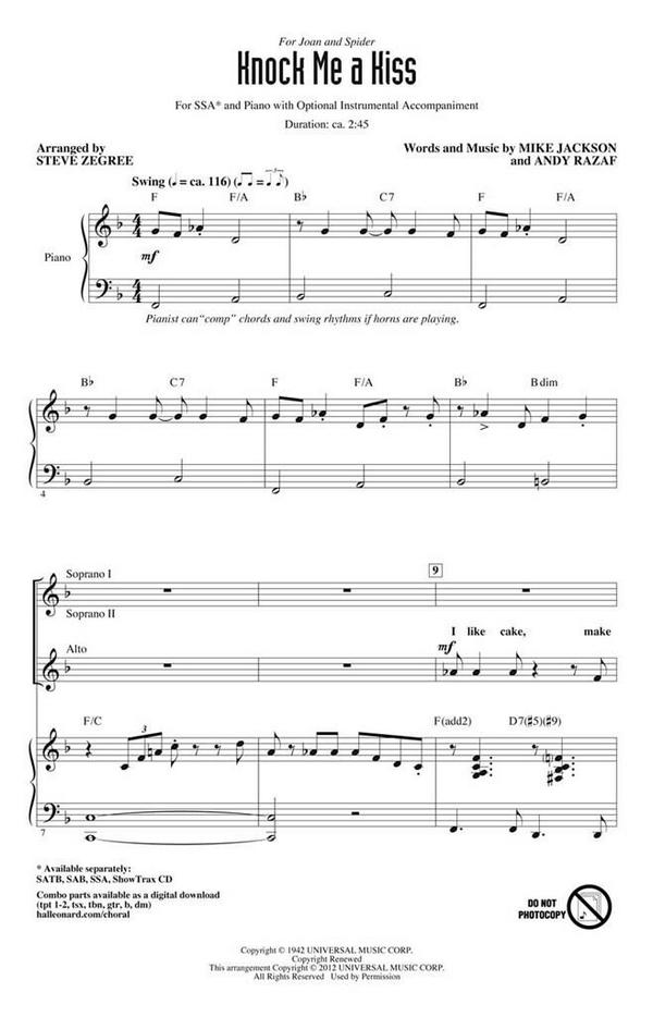 Andy Razaf_Mike Jackson, Knock Me a Kiss&nbsp;&nbsp;SSA&nbsp;&nbsp;Chorpartitur