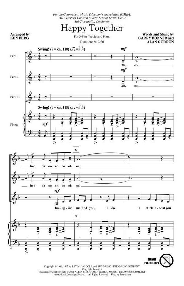 Alan Gordon_Garry Bonner, Happy Together&nbsp;&nbsp;3-Part Choir&nbsp;&nbsp;Chorpartitur