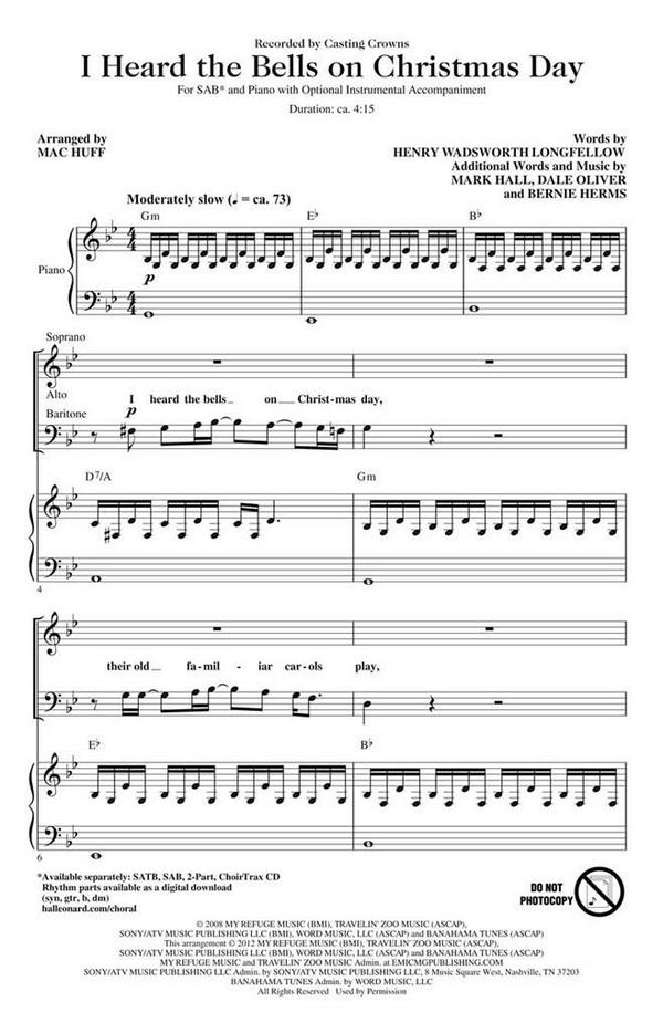 Bernie Herms_Dale Oliver_Mark Hall, I Heard the Bells On Christmas Day&nbsp;&nbsp;SAB&nbsp;&nbsp;Chorpartitur