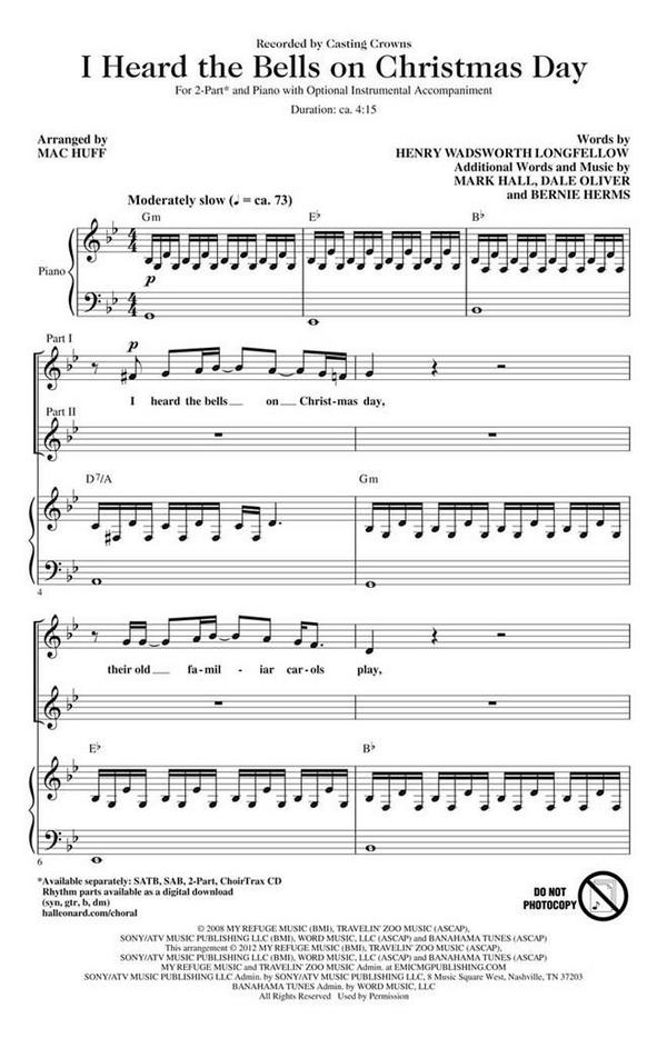 Bernie Herms_Dale Oliver_Mark Hall, I Heard the Bells On Christmas Day&nbsp;&nbsp;2-Part Choir&nbsp;&nbsp;Chorpartitur