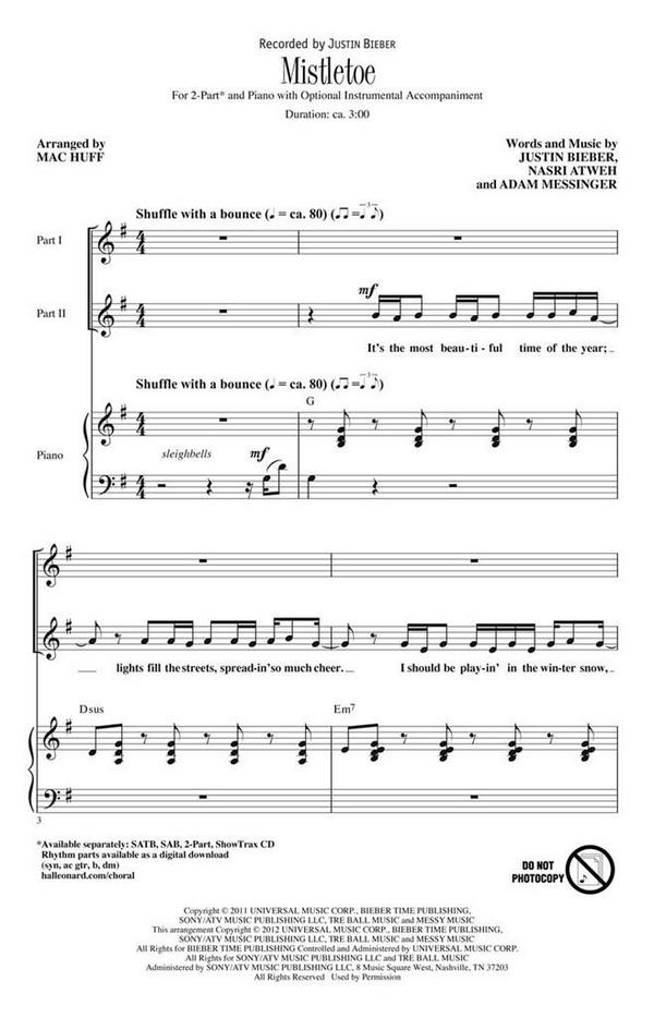 Adam Messinger_Justin Bieber_Nasri Atweh, Mistletoe&nbsp;&nbsp;2-Part Choir&nbsp;&nbsp;Chorpartitur