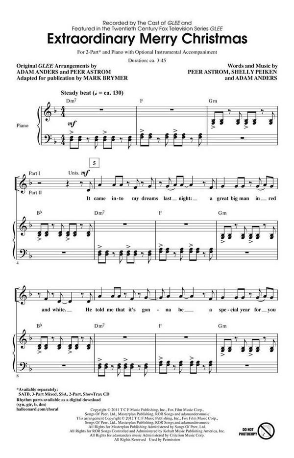 Adam Anders_Peer Astrom_Shelly Peiken, Extraordinary Merry Christmas&nbsp;&nbsp;2-Part Choir and Piano&nbsp;&nbsp;Chorpartitur