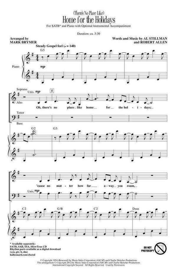(There's No Place Like) Home for the Holidays  SATB  Chorpartitur